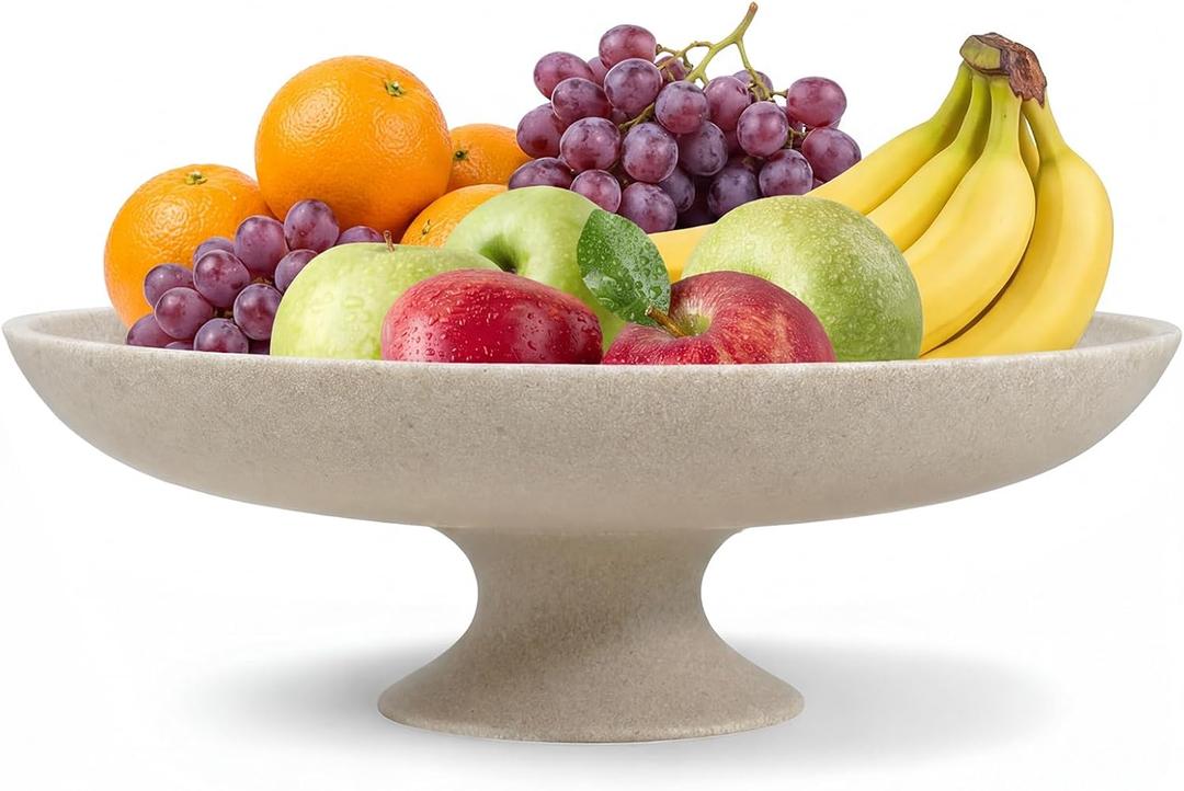 Large Decorative Bowl, Modern Pedestal Bowl for Home Decor, Decorative Fruit Bowl for Kitchen Counter, Stylish Key Bowls for Entry Table, 11.45 Diameter & 3.8 Height (Beige-SG)