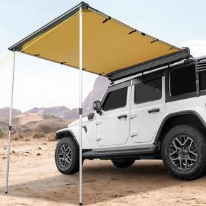 JOYTUTUS Vehicle Awning 8.2'x10' Roof Rack Pull-Out Sun Shade UV50+, Weatherproof 4x4 Side Awning for Camping, Car Sunshade with Adjustable Hardware, Quick Set-up, SUV/Truck/Van/Jeep (Orange)