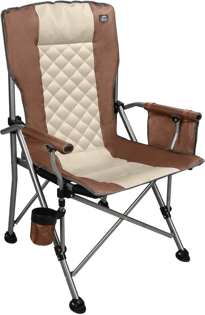 Folding Padded Camping Chair with Hard Armrest,Cup Holder,Heavy Duty for Adults,Paded Backrest,Portable Lawn Lightweight Outdoor Camp Chair,Support up to 400lbs, 22.8 X 23.6 X 35.8 inch