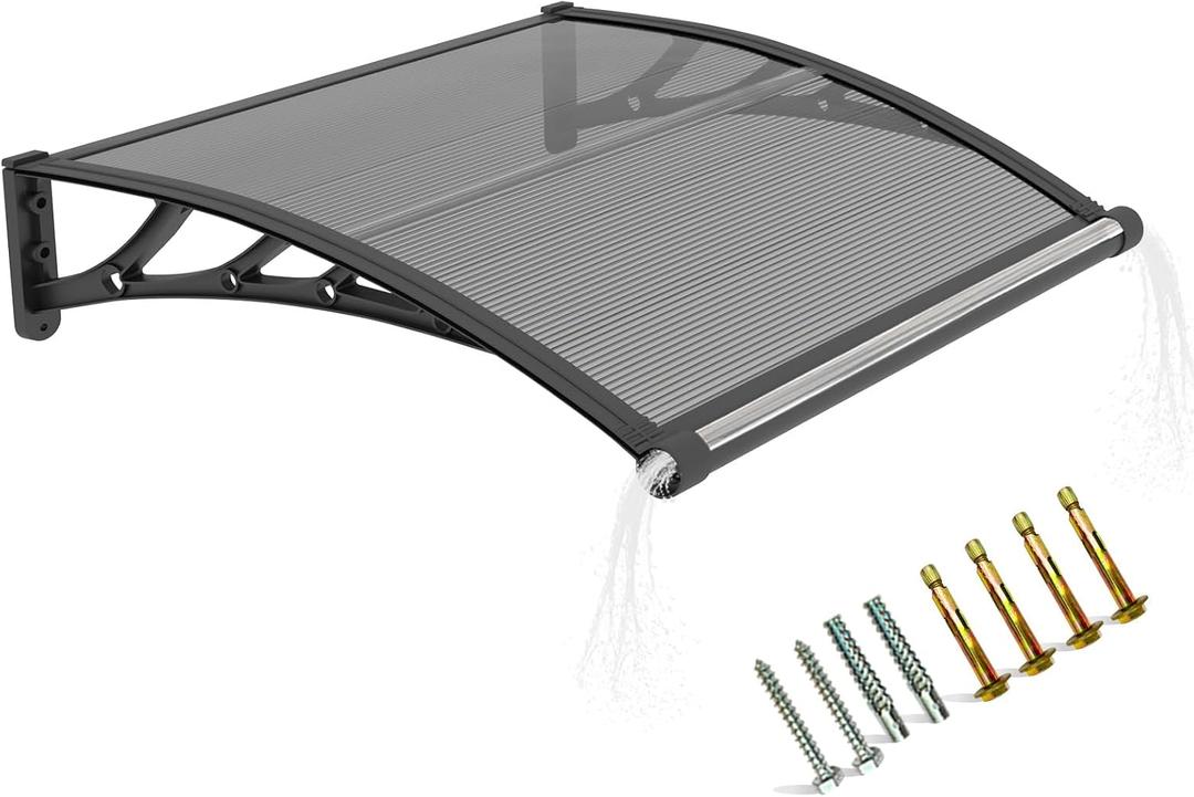 Awning for Door Entrance,32x40 Inch Polycarbonate Window Canopy Exterior with Drainage,UPF 50+ Rain Snow Sun UV Protection,Spliced Overdoor Awnings for Outside,Doors, Patio, Porch, Deck, 32x40x9.5 Inch