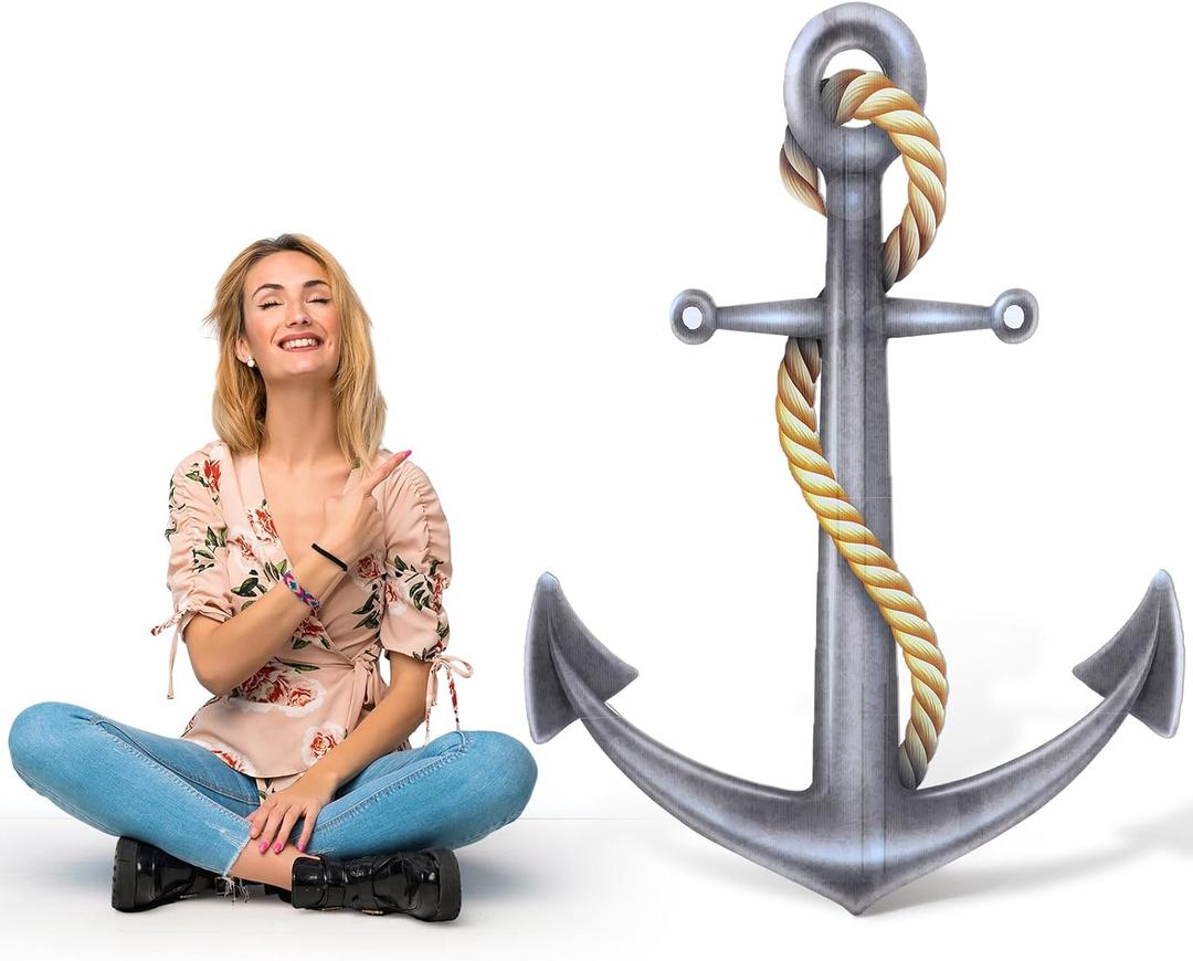 4 Feet Nautical Anchor Cardboard Cutout Decorations Large Shipwreck Party Stand up Decorations Cruise Ship Hook Rope Photo Props for Nautical Pirate Party Home Outdoor Decor(Metal)