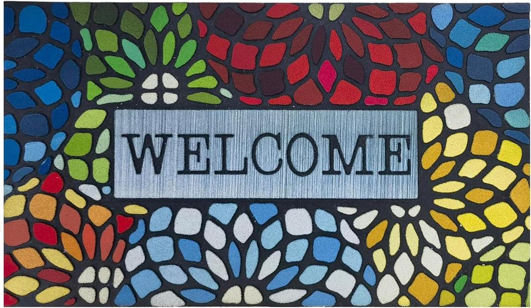 CHICHIC Colorful Welcome Mat, 18x 30 Inch Front Doormat for Home Entrance Outdoors Mat for Outside Entry Way Doormat, Heavy Duty Non Slip Rubber Back Low Profile