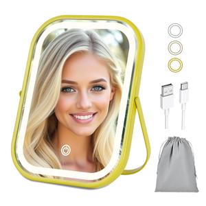 Rechargeable Vanity Mirror with Lights, Lighted Makeup Mirror with Lights,Smart Touch Control Dimmable 3 Modes Light (8"L x 6"W, Gold)