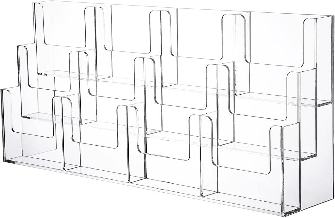 Kigley Acrylic Brochure Holder Pamphlet Brochure Display Stand, 3 Tier 12 Pockets Tabletop Greeting Card Display Clear Flyer Holder for Pamphlet, Document, Sign, Folders