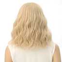 FAELBATY Blonde Wave Short Bob Wigs With Air Bangs Shoulder Length Wig For Women and Girls Curly Wavy Synthetic Cosplay Costume Wig (12" Mix Blonde and Gold)