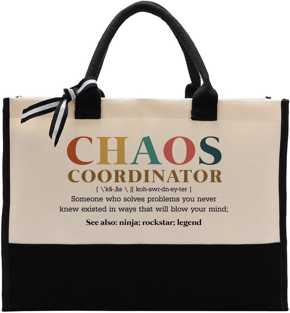 EDCTO Canvas Tote Bag, Cotton Canvas Tote Bag, Chaos Coordinator Bag, Gifts for Boss Lady/Friend/Coworker/Teacher, Mom Birthday Gift, Canvas Tote Bags for Women, Womens Weekend Bag, Canvas Beach Bag
