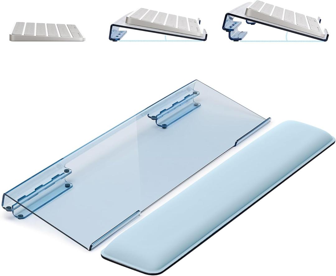 Computer Keyboard Stand for Desktop, Ergonomic Keyboard Wrist Rest 2-Level Height Adjustment, Non-Slip Key Board Riser Pad for Office, Gaming, and Home Desks (Blue)