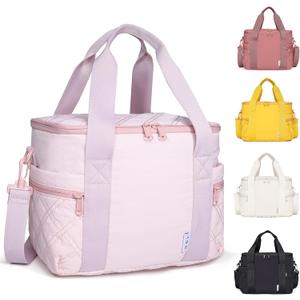 NOL Natural Organic Lifestyle Women's Nylon Lunch Cooler Cute Quilted Lunch Bag Large Leakproof Insulated Lunch Tote Bag for Work Picnic Travel,Pink (Medium(normal))