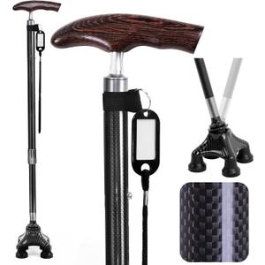 Carbon Fiber Walking Cane for Men and Women - 10 Height-Adjustable, Cane for Seniors Balance, Carbon Fiber Cane Ultralight 0.55 lb, Black Matte, 350 lbs Capacity(Black), One size