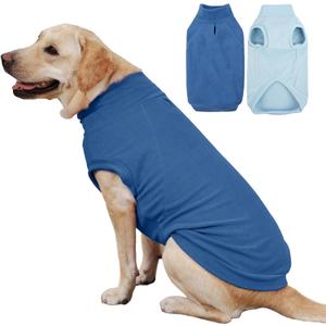 IECOii 2 Pack Fleece Dog Sweaters for Large Breeds Winter Sweatshirts Stretchy & Cozy Coat for Cold Weather, Labrador Pullover Vest with Leash Hole, Machine Washable (Size 3XL, Dark Blue & Light Blue) (XXX-Large(Chest Girth: 26.4"))