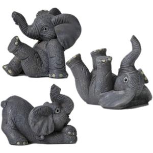 Set of 3 Grey Resin Small Elephant Statues - Home Decor Collection, Gift, Animal Figurines, Feng Shui Decor for Home and Office (Gray)