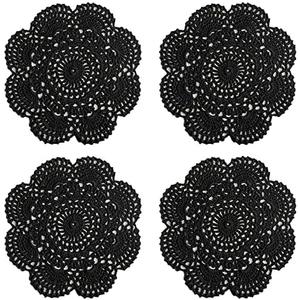 Phantomon 8 Inch Doilies Crochet Round Lace Doily Handmade Placemats 100% Cotton Crocheted Coasters, Pack of 4 (Black)