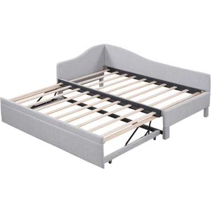 L-Shaped Double upholstered Sofa Bed with pop-Out Bed Frame, Beige/Grey/Pink Linen Fabric, 80 inches Long x 42 inches Wide x 33 inches high, no Mattress Base Required, 400 lbs Weight Limit. (Grey)