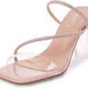 Vivianly Womens Square Toe Clear Rhinestone Strappy Heeled Sandals Transparent Block High Heels Slides Slipper Wedding Dress, 9