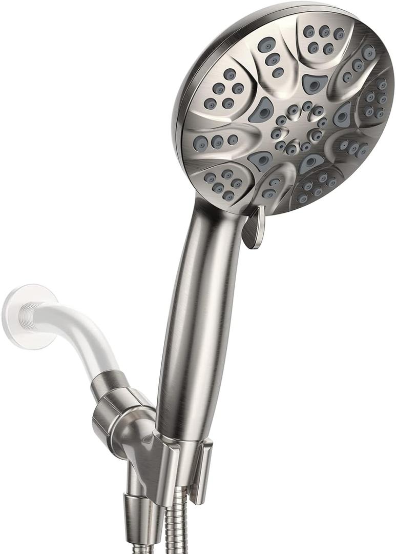 6 Modes High Pressure Handheld Shower Head, Consumer Reports Tested HOPOPRO Showerhead with Handheld, Anti-Clog Nozzles, 1-Min Installation, 4.3 Inch High Flow Hand Held Shower Head, Brushed Nickel
