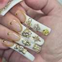Handmade Press on Nails Extra Curve Square Fake Nails Luxury False Nails with 3D Rhinestones Hearts Rose Designs Long Curved Press on Nails Full Cover Acrylic Nails Stick on Nail for Women Nail DIY