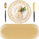 Geosar Round Woven Placemats Bulk Rustic Paper Braided Placemats Boho Natural Non Slip Heat Resistant Table Mats for Wedding Party, Dinner Table Centerpiece Decoration, 13 Inch(White Beige,48 Pcs)