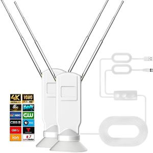 Indoor TV Antenna for Smart TV, 360° Reception Digital HD Antenna Without Cable, Support 4K/8K/1080p for Free Local Channels, with Super Signal Booster (2Rabbits, Medium)