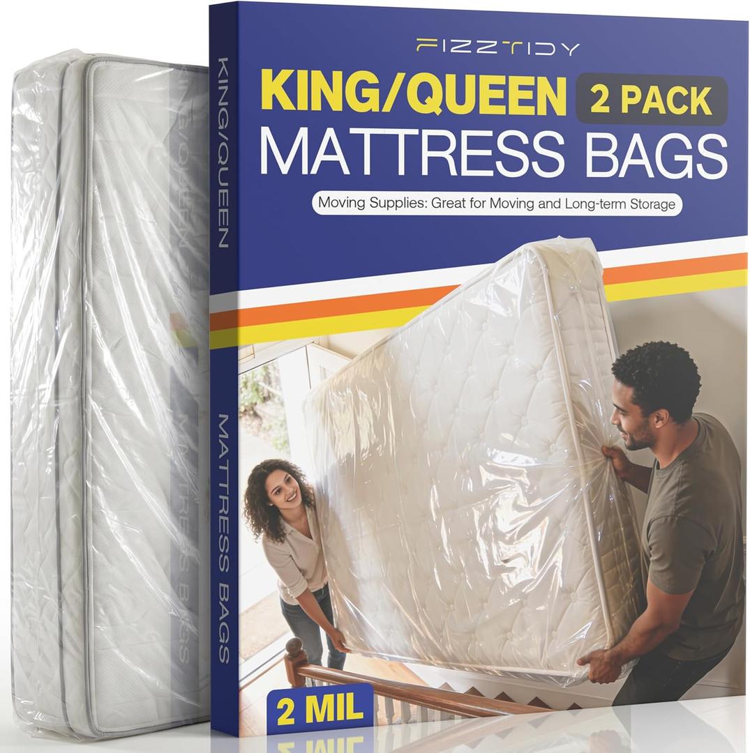 2 Pack Mattress Bags for Moving & Storage - 107" x 78" x 14'' for King / Queen Size, Waterproof & Tear-Resistant, 2.0 MIL Heavy Duty Mattress Cover Moving Supplies