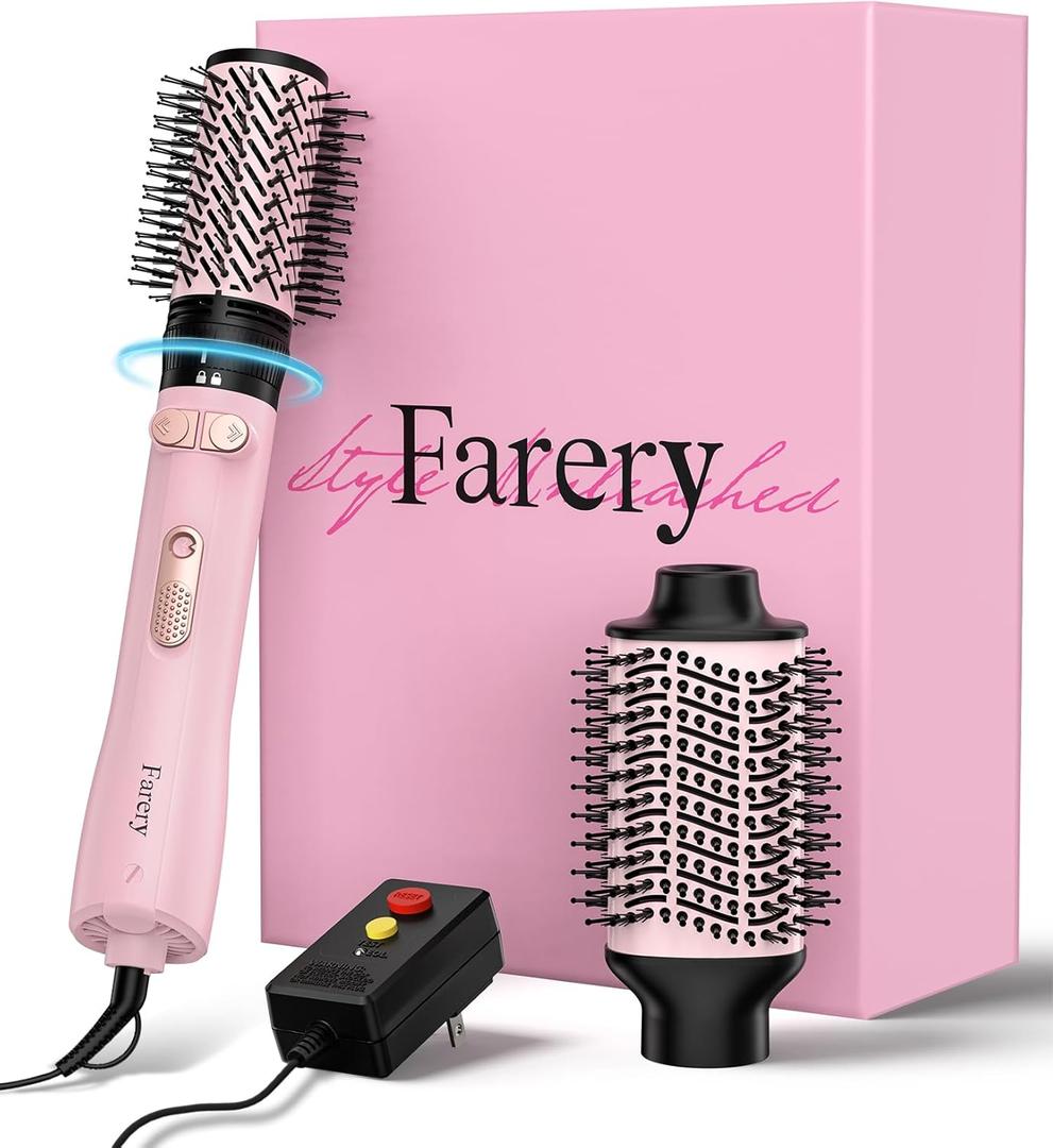 Farery 2-in-1 Blow Dryer Brush Set for Frizz-Free Blowout | 2-inch Rotating Hair Dryer Brush & 3-inch Hot Air Brush with Oval Barrel | 1000W for Fast Drying, Straightening, Volumizing & Smoothing