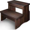 Wooden Two Step Stool, Heavy Duty 2-Step Ladder for Adults & Kids, Supports up to 450lbs for Kitchen, Bathroom or Bedside Use (Walnut Finish)