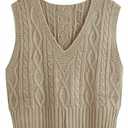 Aoysky Sweater Vest Women's V-Neck Sweater Tank Tops Pullover Cable Knit Vest Solid Color Sleeveless Loose Fit Sweater Top M