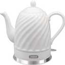 Ceramic Electric Kettle - 50oz electric tea kettle, 1500W Fast rapid boil, Cordless LED Indicator, Auto Shut-Off & Boil Dry Protection,Hot Water Boiler For Coffee & Tea,White