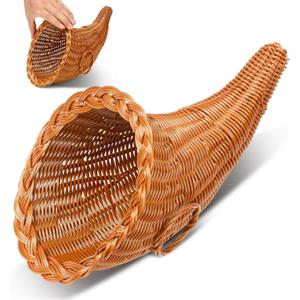 Dandat 1 Pcs Thanksgiving Cornucopia Basket 13.78 Inch Thanksgiving Horn of Plenty Fall Table Decoration Harvest Cornucopia for Autumn Table Centerpieces Fall Party Decorations
