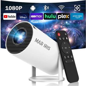 Support 1080P Mini Projector200 ANSI Portable Projector with WiFi and Bluetooth,Portable Projector with Wifi6 and 5.0 Bluetooth for Bedroom, Kids Room, Home Movie Nights
