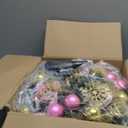 4FT Pop up Christmas Tree for Indoor Decoration Pre-lit Mini Christmas Tree with 60 Lights, Green Artificial Pencil Tree Collapsible Tinsel Pop up Tree with Snowy Pink Gold Ribbon Christmas Ball