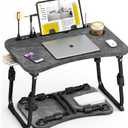 Lap Desk for Bed Adjustable Height, Foldable Bed Table with Storage Drawer, Tablet Slot & Cup Holder, Portable Laptop Stand for Bed & Sofa, Bed Desk for Adults & Kids, Deep Stone Color