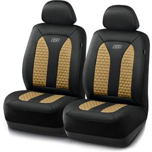 Skechers Memory Foam Car Seat Covers, Hexcomb Breathable Thick Seat Covers Two Front Seat Covers, Airbag Compatible, Automotive Comfort & Protection for Most Cars,Van,Trucks, SUVs (Beige,Two Front) (Black and Beige)