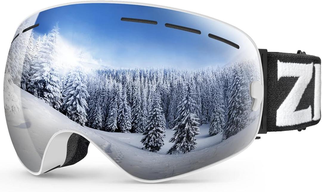 ZIONOR X Ski Goggles - OTG Snowboard Goggles Detachable Lens for Men Women Adult (A01-vlt 9% Whiteframe Silverlens)