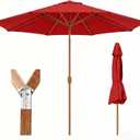 9ft Outdoor Patio Umbrella, Market Table Umbrella with Crank and Easy Push Button Tilt, Wood Grain Frame, UPF 50+ for Pool, Garden, Deck, Backyard