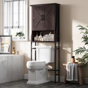 MXARLTR Over The Toilet Storage Cabinet, Over Toilet Bathroom Organizer with Barn Doors Above Toilet Storage Cabinet Spacesaver Rack Behind Toilet Bathroom Organizer 
(Espresso)