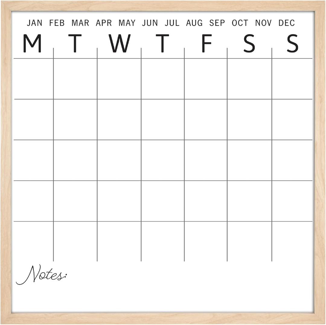 MCS Dry Erase Calander 30x30 Natural Framed Monthly Calendar for The Wall, Stay Organized with Family Planner for Appointments, Sports, Events & More