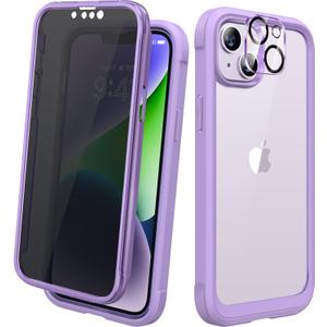 Diaclara Designed for iPhone 14 Case 6.1 Inch,Upgraded Full Body Rugged Clear Bumper Case with Built-in Privacy Screen Protector for iPhone 14,Purple