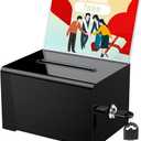 Uniclife Black Acrylic Donation Box for Fundraising 6.2" x 4.7" x 4" Suggestion Box with Slot and Lock Plastic Ballot Boxes with Sign Holder Storage Container for Voting Charity Tip Collection (1 Pack)