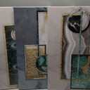 KLVOS 3 Pieces Abstract Canvas Wall Art Teal and Grey Geometric Circle Painting Pictures Minimalist Artwork Prints Modern Office Home Decor Framed