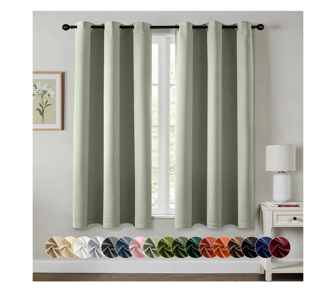 MIULEE Sage Green Blackout Curtains for Bedroom Living Room 63 Inches Long 2 Panels, Thermal Insulated Room Darkening Drapes Solid Grommet Top Noise Reducing Light Green Window Treatments 40x63 Inch