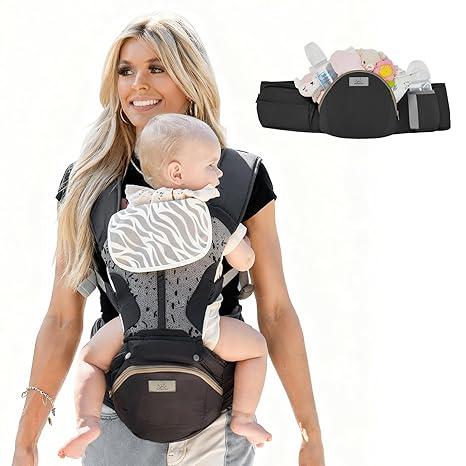 Baby Carrier, MOMTORY Safety-Certified 6-in-1 Baby Carrier Newborn to Toddler, Adjustable Detachable Infant Baby Hip Seat Carrier for 7-50lbs, All Seasons, Perfect for Shopping Travelling (Black)