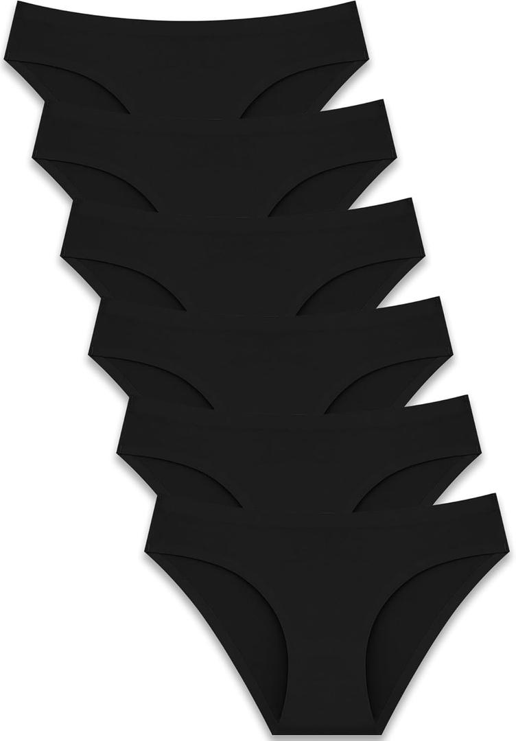 FINETOO 6 Pack Womens Seamless Hipster Underwear No Show Panties Invisibles Briefs Soft Stretch Bikini Underwears XS