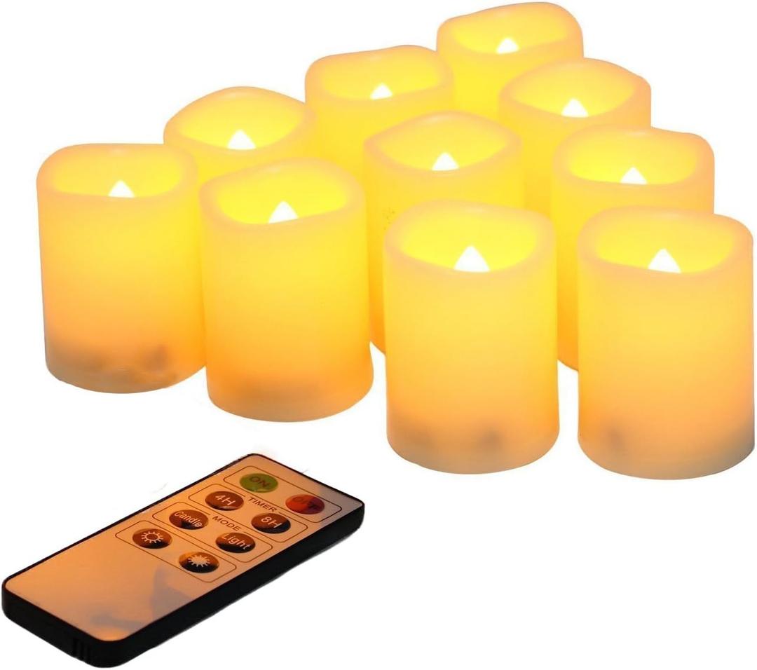 Flameless Votive Candles with Remote Control and Timer Bulk Set of 10 Tealight Candles/Realistic Outdoor Flickering Battery Operated LED Tea Lights (Batteries Included) 200Hours