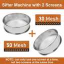 Automatic Powder Sifter Machine, 30 Mesh 50 Mesh Stainless Steel Sieve Shaker, 110V Vibrating Sifter for Flour & Powder, 2 Screens Included