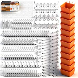HORUSDY 309 PCS Pegboard Hooks Assortment Kit 17 Types Heavy Duty Peg Board Hooks & Organizer Accessories Fits 1/8 & 1/4 Inch Pegboard Durable Metal Wall Hooks for Garage Kitchen Workshop