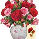 Freshcut Paper Pop Up Cards, Blooming Roses, 12 Inch Life Sized Forever Flower Bouquet 3D Popup Greeting Cards, Valentine's Day, Anniversary Card, Blank Notecard & Envelope