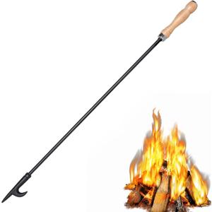 AGM Fire Poker for Fire Pit, 32" Long Heavy Duty Campfire Poker Stick with Wooden Handle for Camping, Fireplace, Bonfires, Rust Resistant Portable Fire Pit Tools Accessories for Outdoor & Indoor