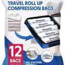 12-Piece Travel Vacuum Storage Bags—Roll-Up Compression Bags to Save Space in Luggage, for Camping, and for Storing Clothing—No Pumping Required, 23.65” X 15.75”