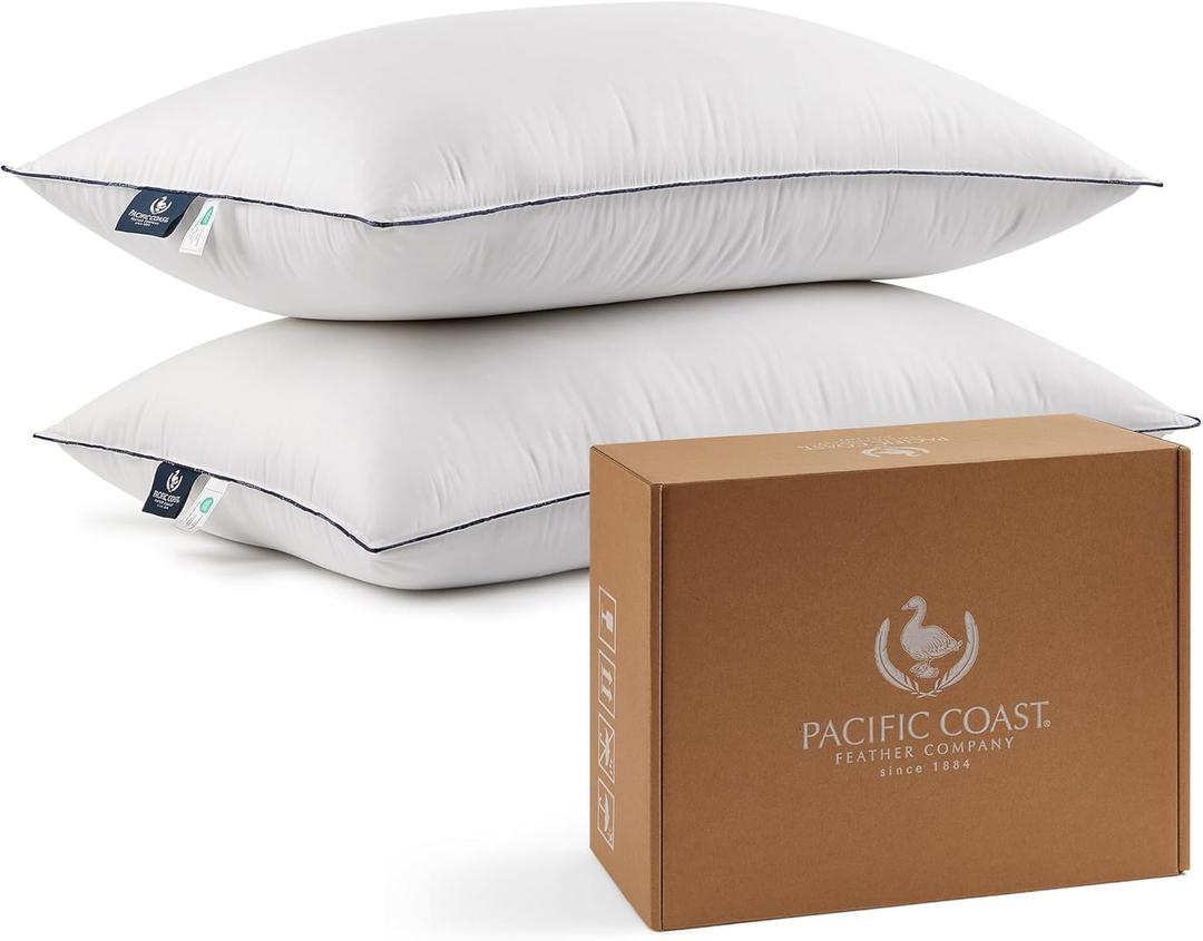 Pacific Coast Pillows Queen Size Set of 2, Goose Feather and Down Pillow for Sleeping, 3-Chamber Hotel Pillow for Side Sleepers and Back Sleepers