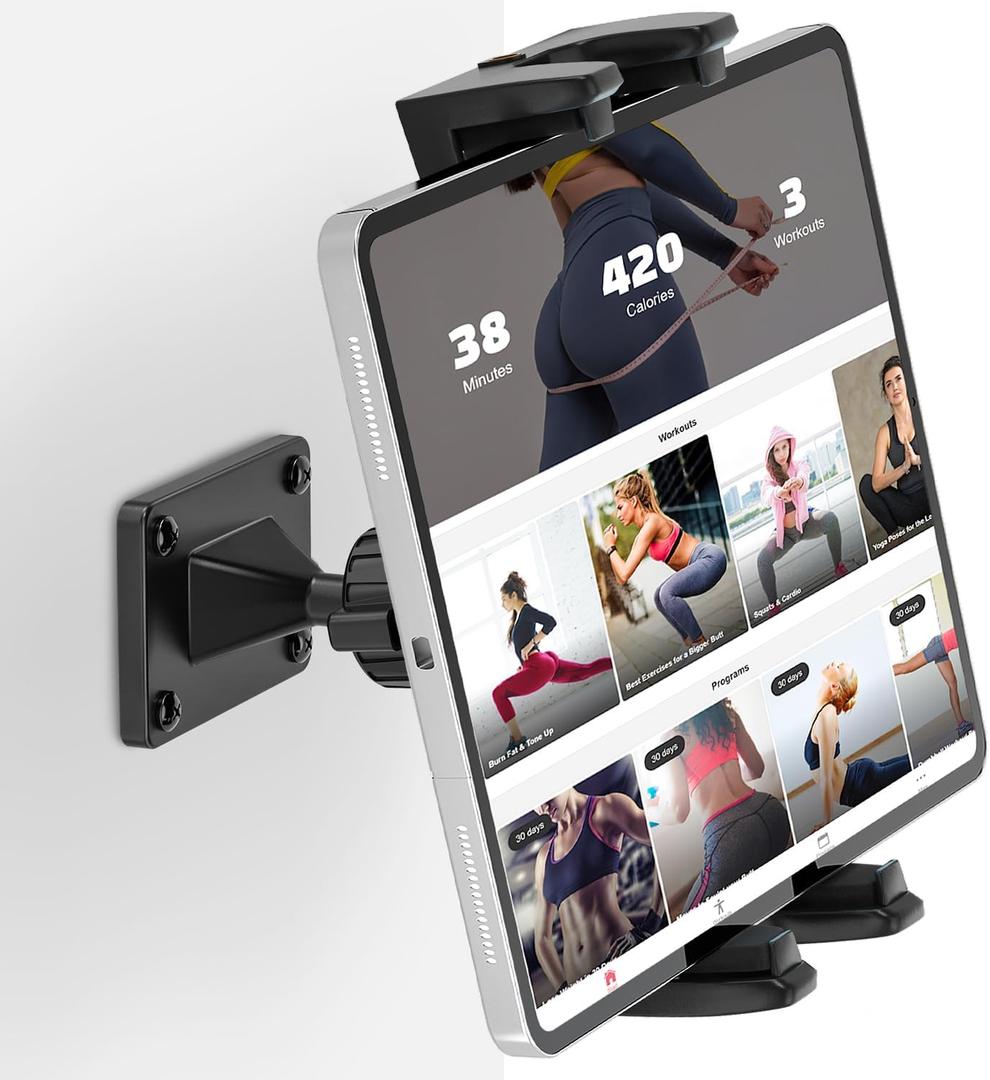 Tablet Wall Mount, 360 Rotation Tablet Holder Stand, Sturdy Metal Base, Kitchen Wall Mount Compatible with iPad/iPhone/All 4.7-12.9 Inch Devices